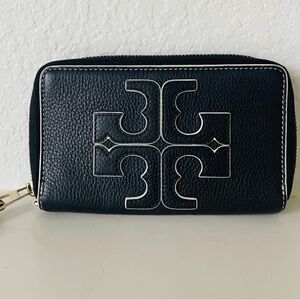 Tory Burch Black Leather Wallet with White Accents